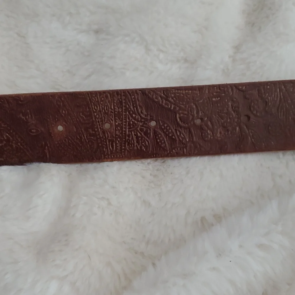 Fossil Jeweled Buckle Leather Embossed Leather Belt